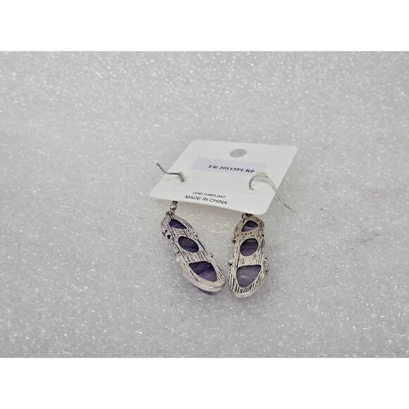 Charming Purple faux Stone Dangle Earrings With Silver Tone Accents - Picture 2 of 2